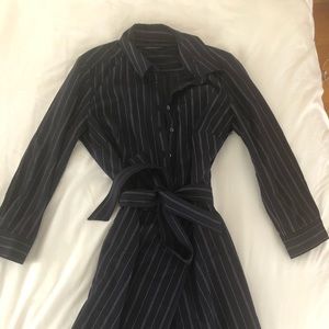 Navy blue pinstriped dress